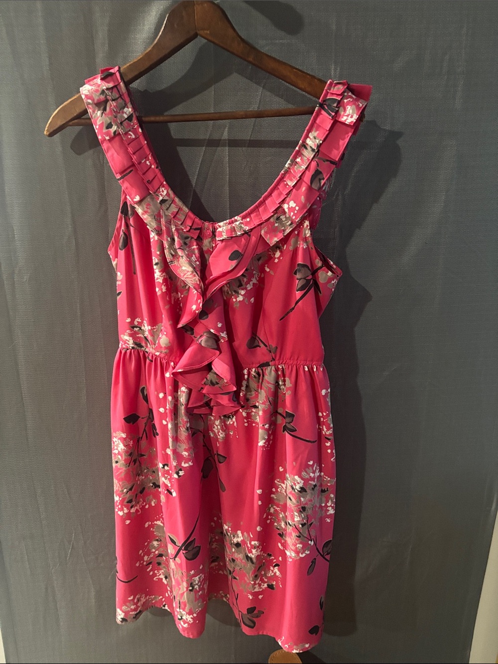 Elle Hot Pink Floral Ruffle Mini Dress
